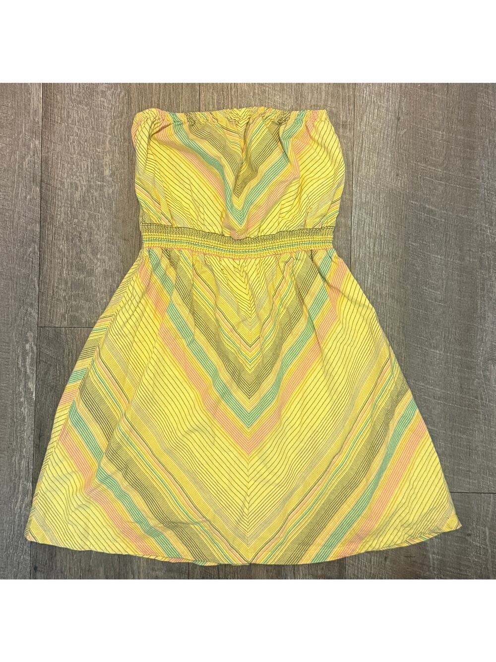 Y2K Mossimo Strapless Sundress Chevron Stripe Yellow Pastel Boho Beach Dress S